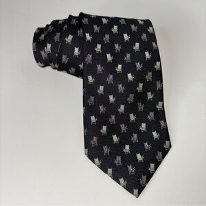 Tommy Bahama Off Island Men's Silk Tie Necktie Black Deck Chair Beach Pattern